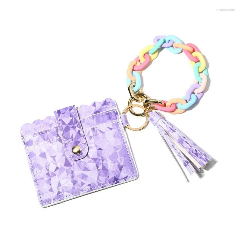 Keychains Macaron Acrylic Chain Keychain med korthållare Multicolor Car Charms Wristlet Armband Keyring for Women Men Gift