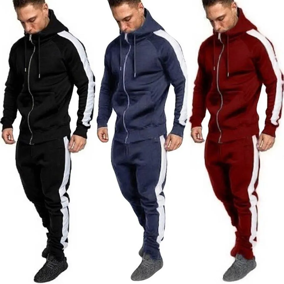 Mens Tracksuits Sports Suit Men Warm Sweat Suits Set Color Matching Sportswear large size sweatsuit male S-3XL294y