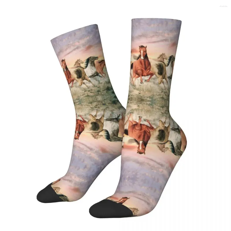 Men's Socks Happy Funny Running Retro Harajuku Galloping Horses Hip Hop Novelty Seamless Crew Crazy Sock Gift Printed