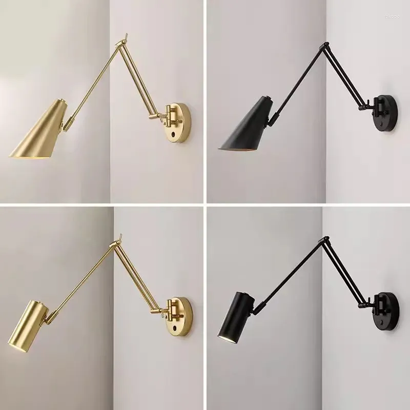 Wall Lamp Nordic Mounted Light Gooseneck Room Lights Antique Wooden Pulley Smart Bed Modern Finishes