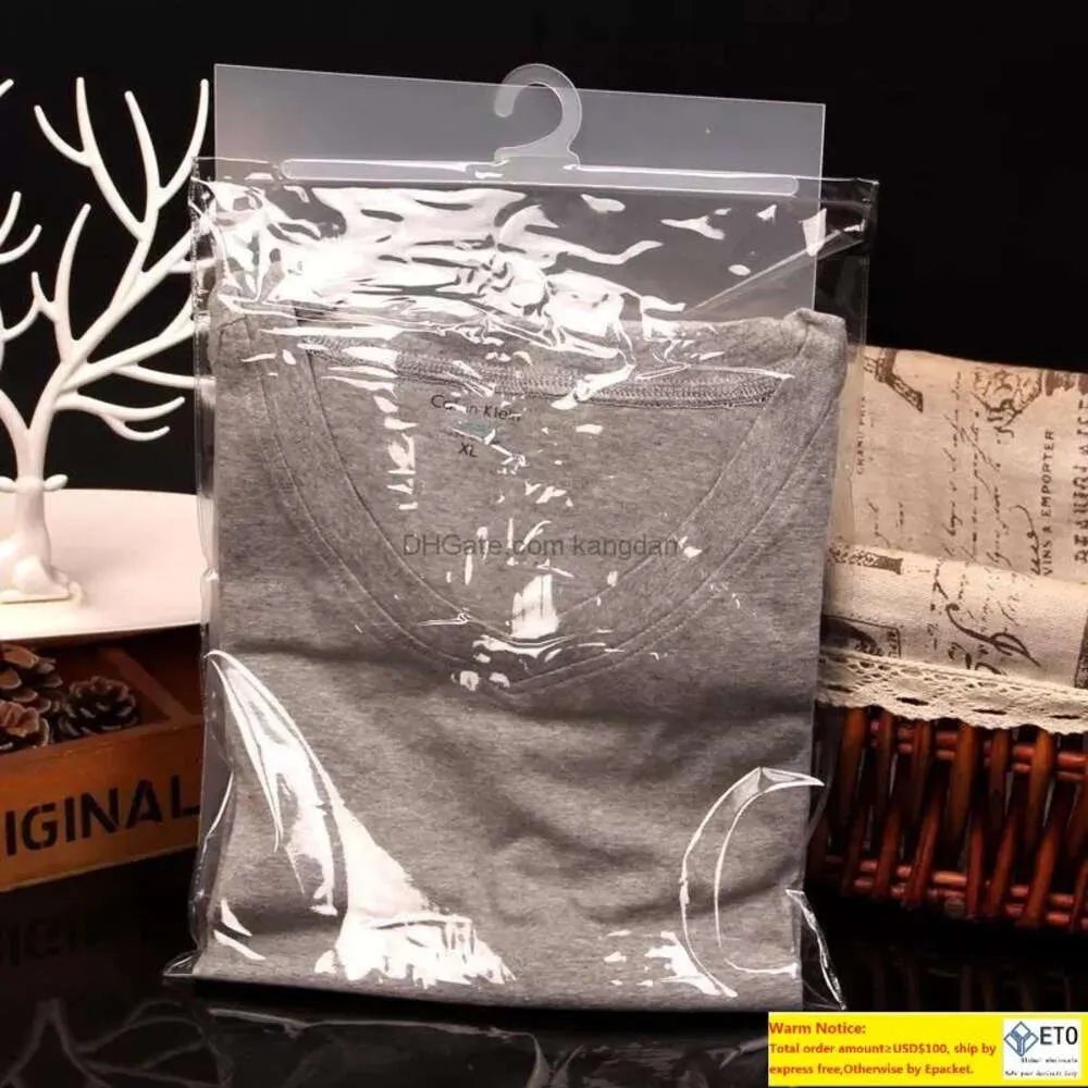 Transparent Waterproof Pvc Cloth Storage Bag With Hanger Plastic Packaging Button Seal Bag Clothes Scarves Hook