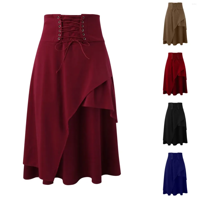 Skirts Women's Satin High Waist Hidden Elasticized Waistband Flared Casual A Line Midi Skirt For Women Gothic Steampunk Irregular