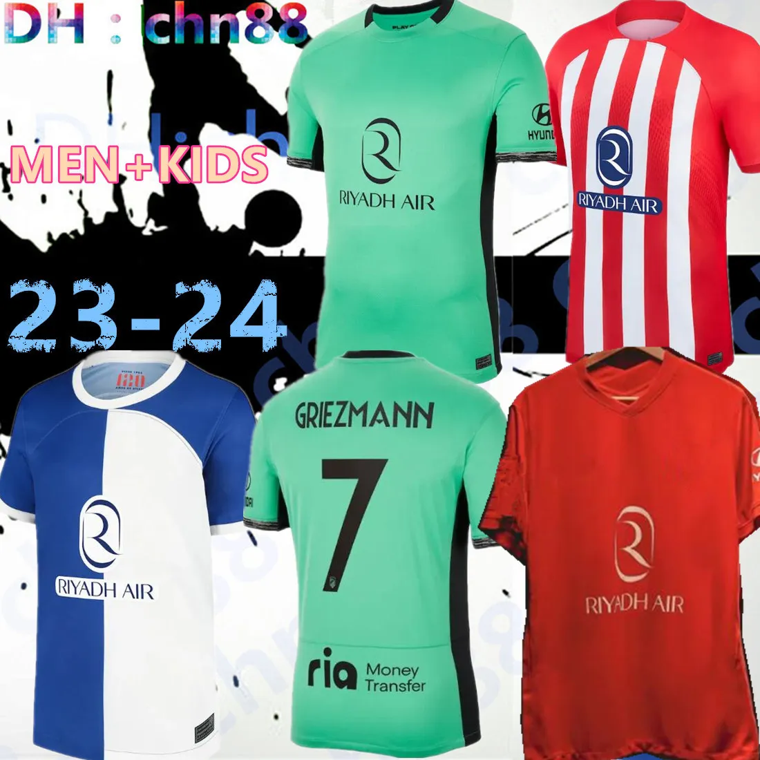 23/24 Atletico Madrids Camisetas Futbol Formaları De Kids Kit Futbol 2023 2024 Futbol Gömlek Evden Uzak Eğitim Oyuncu Sürümü 7 Griezmann Memphis Correa Lemar Koke