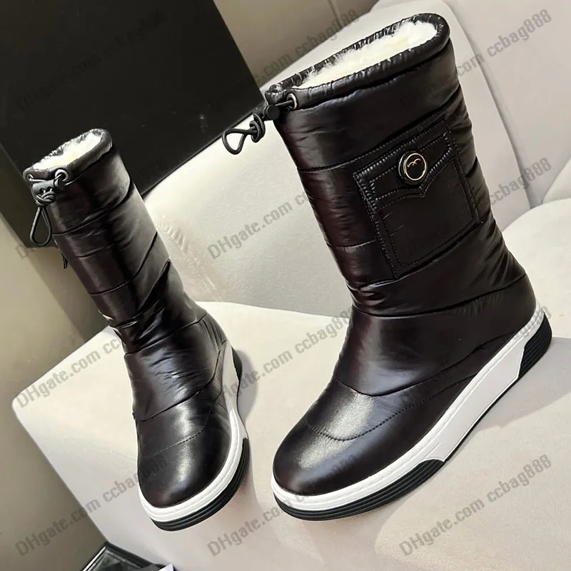 Designer Snow Fur Waterproof Snow Boots Women For Women Waterproof Slip On  Knee Boot With Side Pockets, Platform Heels, Windbreak Rope, And Dust Bags  Available In Silver, Black, Or White Perfect For