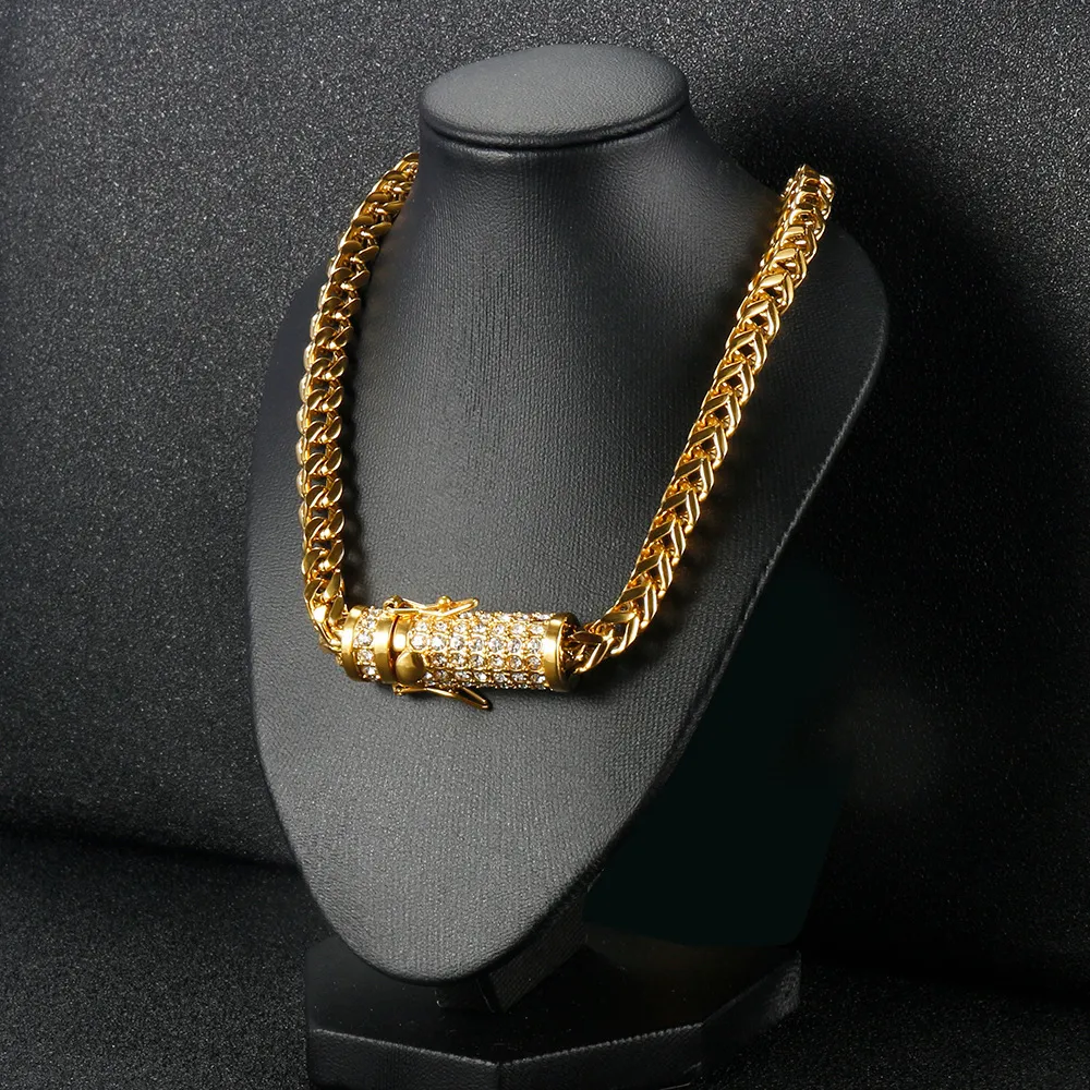 kubanska länkkedjor halsband designer halsband för män cirkulär spänne med diamant rostfritt stål non tarnish pläterad guldkedja 6mm bred hiphoprappare smycken gåva
