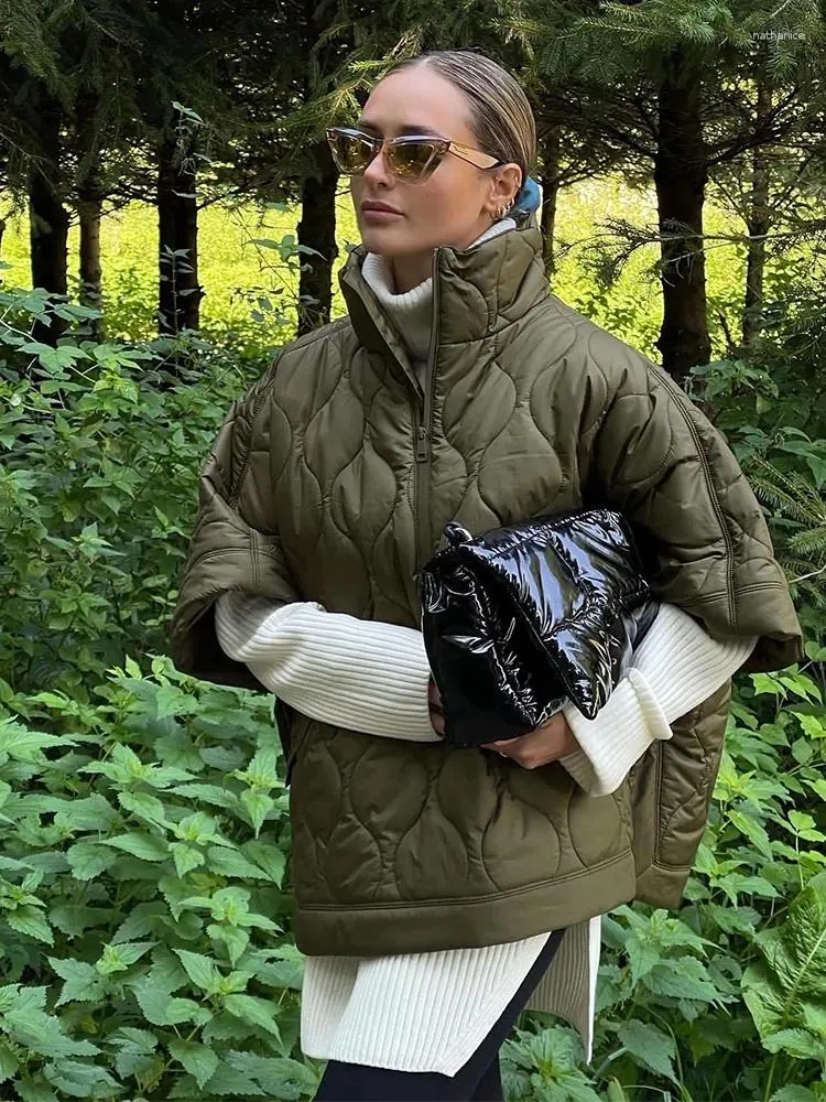 Trenchs de femmes manteaux matelassés Argyle manteau cape imperméable veste femme hiver armée vert décontracté rembourré lâche parkas surdimensionné col roulé