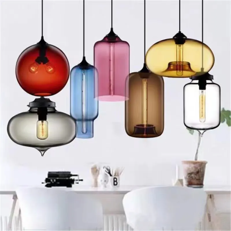 pendant lights glass Loft Pendant Lamps E27 85V-265V Lighting Fixture color glass ball pendant light hanging lights