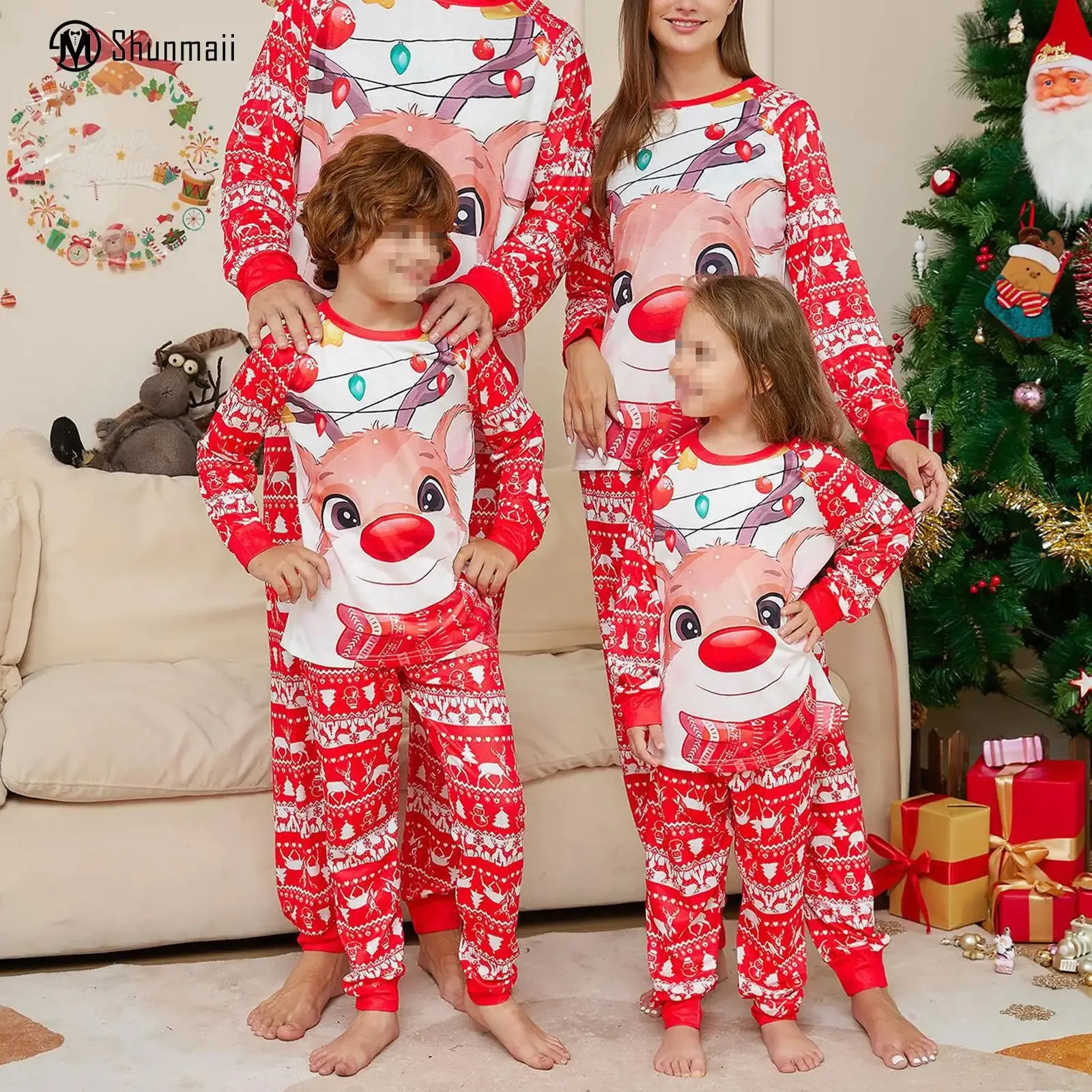 Familjsmatchande kläder Julpyjamas Set Deer Print Xmas Tree Printed Jammies Homewear Comfy Parent Child Home Clothes 231027