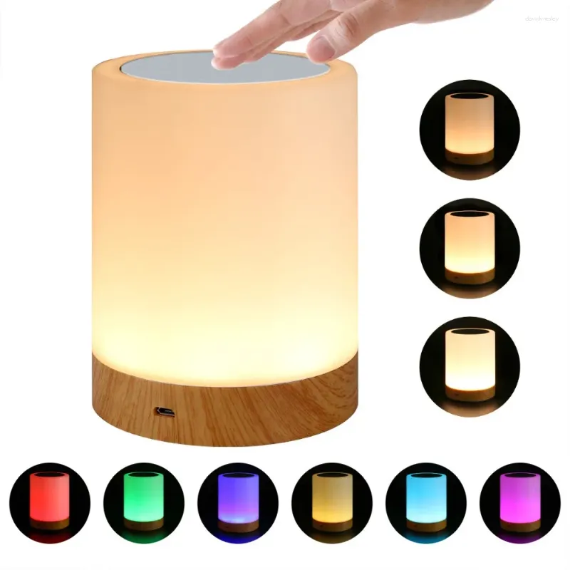Night Lights Dimmable LED Light Seven Color Creative Wood Grain Rechargeable Bedside Table Atmosphere Touch Pat
