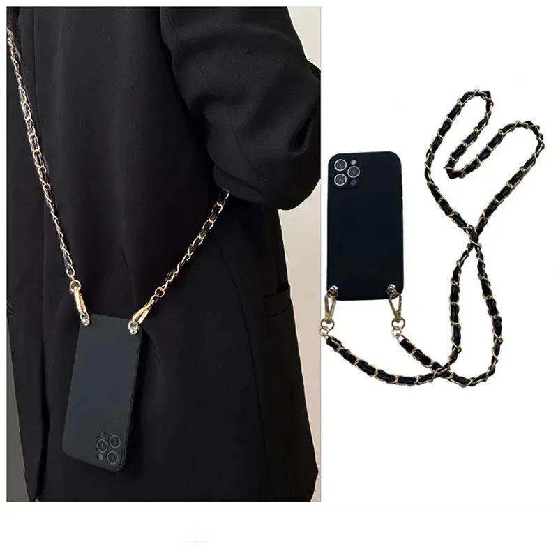 Étuis de téléphone portable Collier de corde de système croisé de luxe Bracelet en cuir Chaîne Étui souple iPhone 14 13 12 Pro Max 11 MiNi XS XR X 8 7 Plus SE Couverture 231026