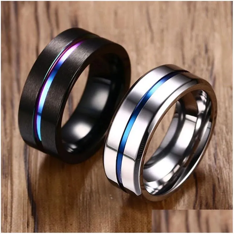 Band Rings Vnox 8mm svart ring för män Kvinnor Groove Rainbow rostfritt stål bröllopsband Trendiga broderliga ringar avslappnad man dhgarden ot0hl