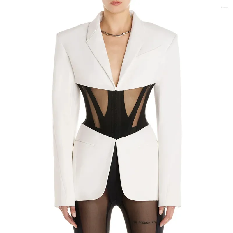 Женские куртки Kri2023, черный, белый цвет, сексуальный сетчатый корсет с деталями, костюм, пиджак высокого качества