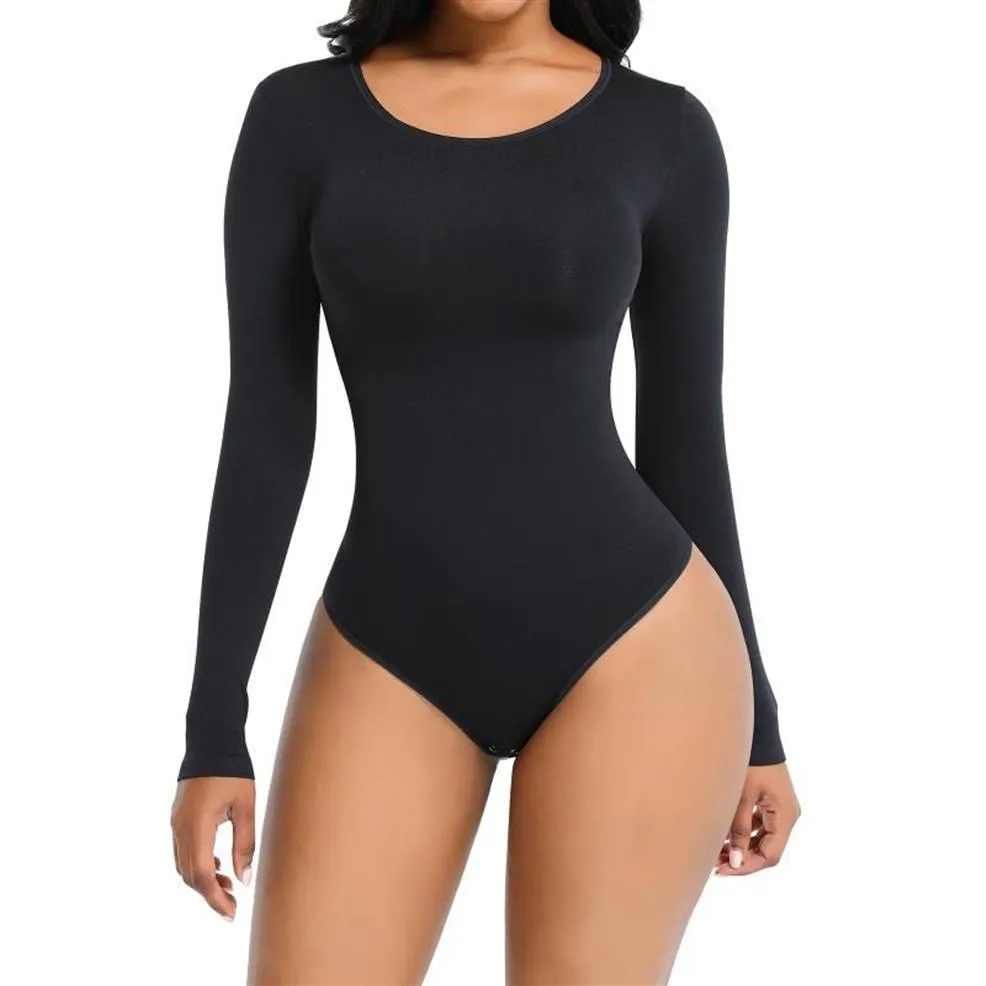 HEXIN Womens Sexy Push Up Snap Crotch Bodysuit With Invisible Thong And  Long Sleeves Reductora Fajas Lingerie Col2153 From Zazvf, $31.92