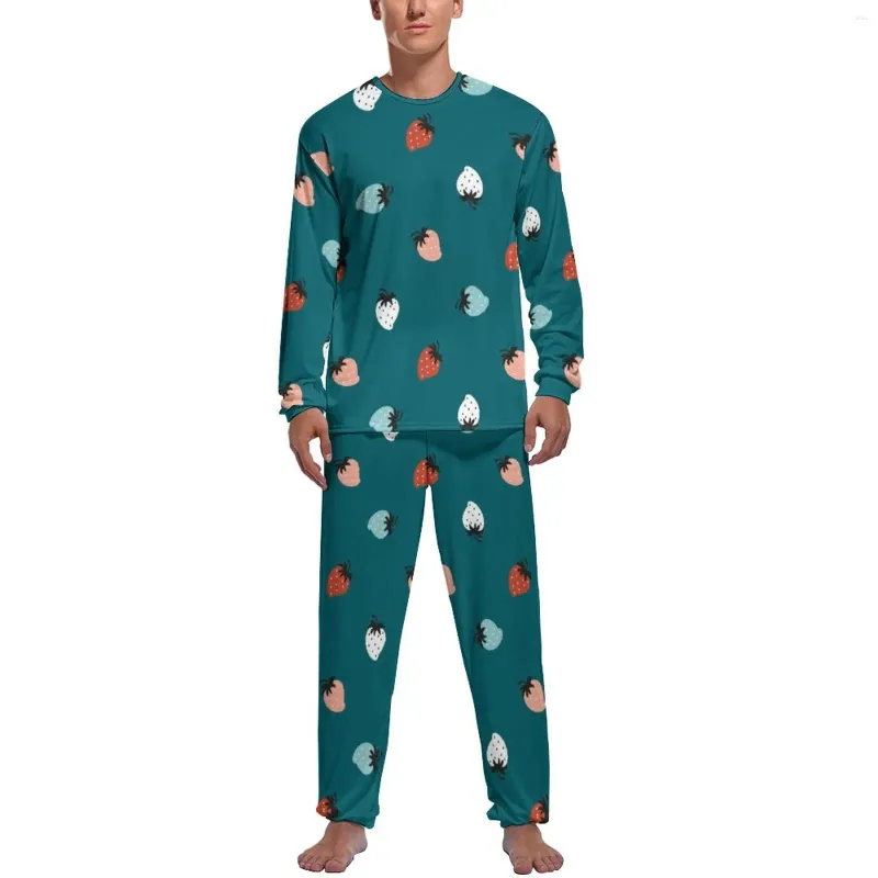 Mäns sömnkläder Strawberry Colorful Pyjamas Winter 2 Piece Fruit Lovely Pyjama sätter män långärmad avslappnad anpassad nattkläder