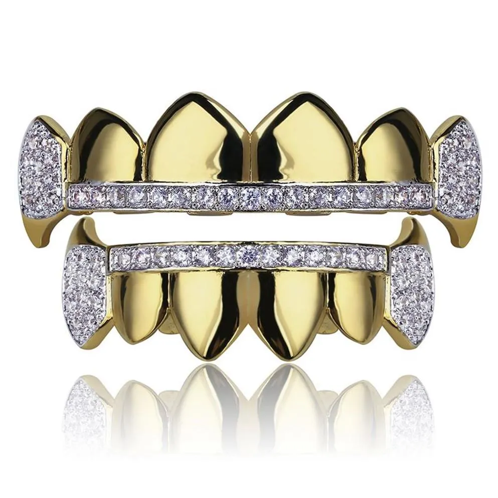 18K GOLD TEATH GRILLZ CAPS ICED OUT أعلى مصاصي الدماء الأنياب