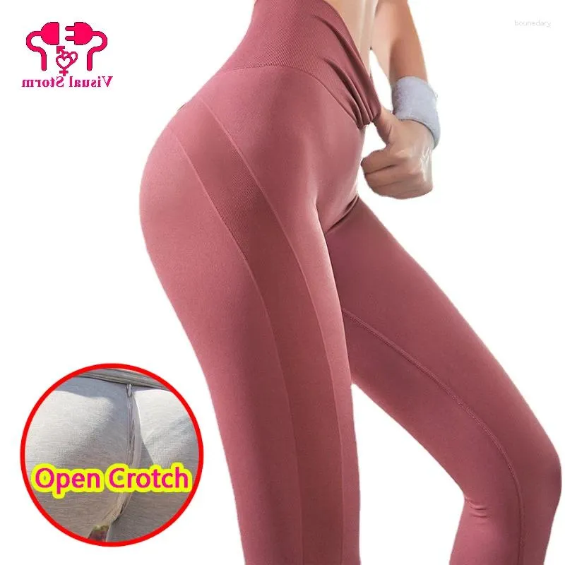 Women's Leggings Woman High Rise Open Crotch Sexy Breathable Fitness Gym Sport Hidden Zippers Push Up Crotchless Pants Outdoor Sex