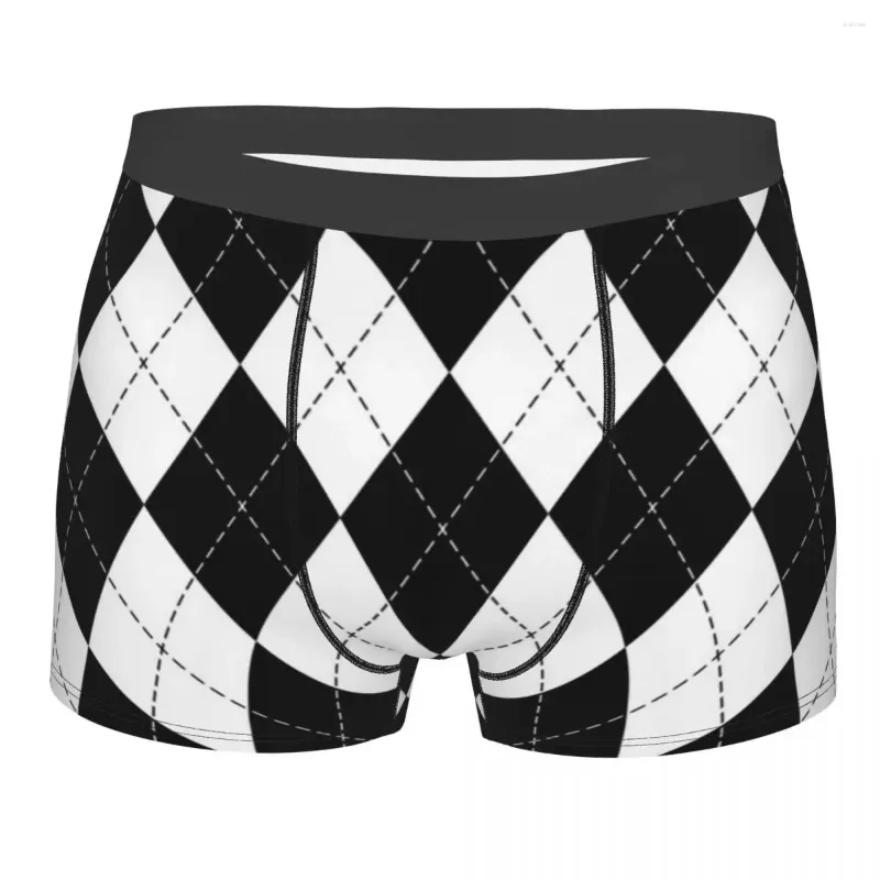 パンツ幾何学的パターン黒と白のアーガイルパターンブレスベールパンティーマン下着プリントショーツボクサーブリーフ