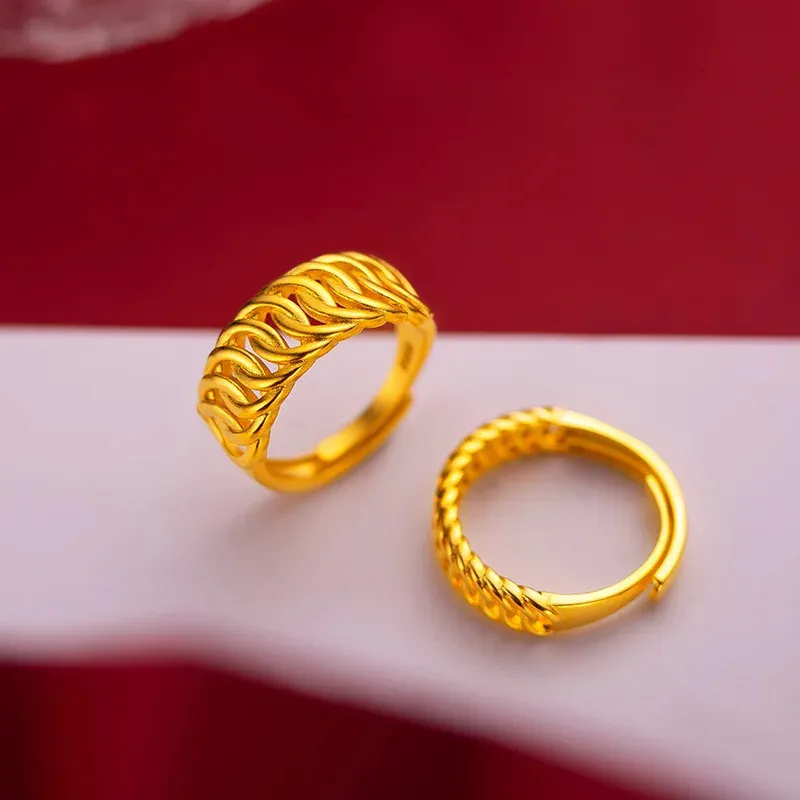 Wedding Rings Real 100% Pure Adjustable 999 Gold Color Couple Twist Ring for Lover Accessories Fine Jewelry Oro 999 Better Couple Rings Gift 231027