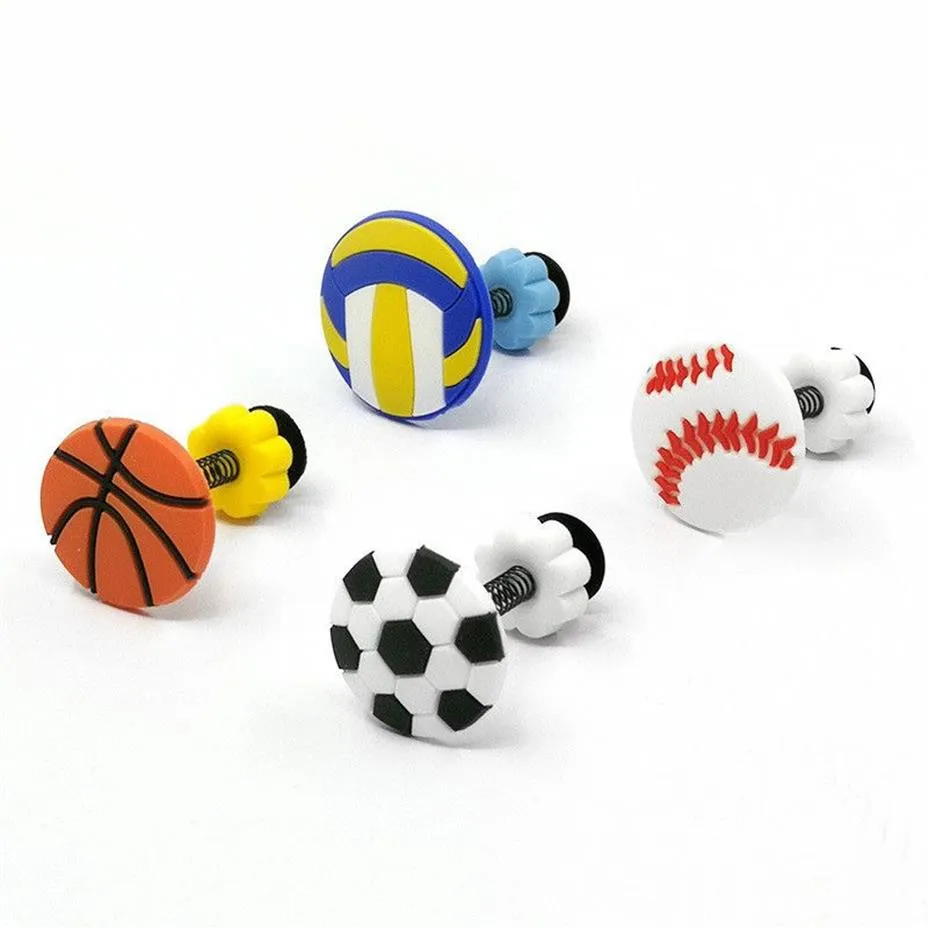 10pcs Charms Cartoon Sport Bal Schoen Accessoires Voetbal Basketbal Gesp Decoraties Fit Croc Polsband JIBZ Kids X-mas268v