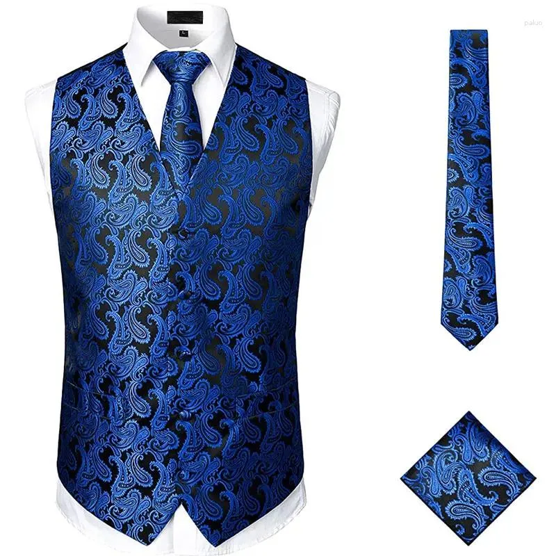 Gilets pour hommes Luxe Mens Jacquard Paisley Costume Gilet Formel Business Mariage Gilet sans manches Hommes Chaleco Hombre Gilet Homme Royal Blue