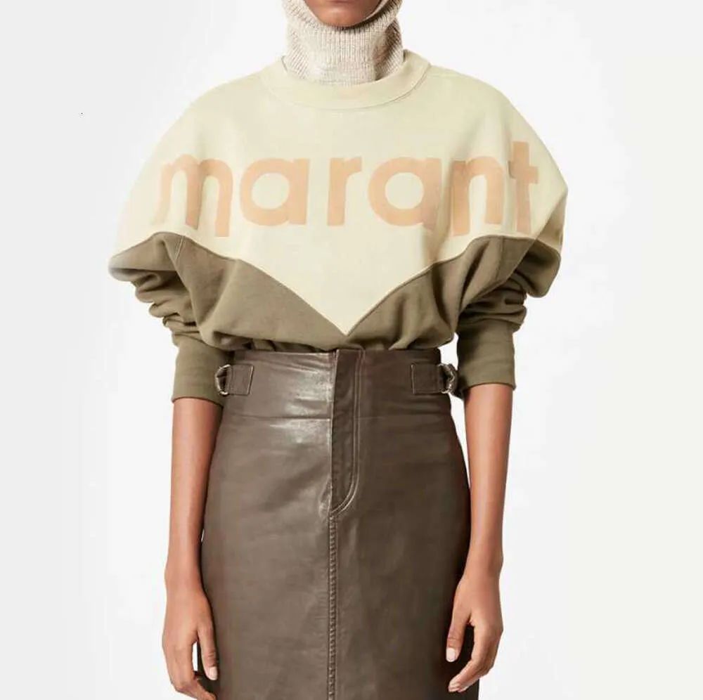 Isabels Marants 여성 디자이너 스웨터 패션 풀오버 스웨트 셔츠 대비면 후드 느슨한 승무원 목 스포츠 셔츠