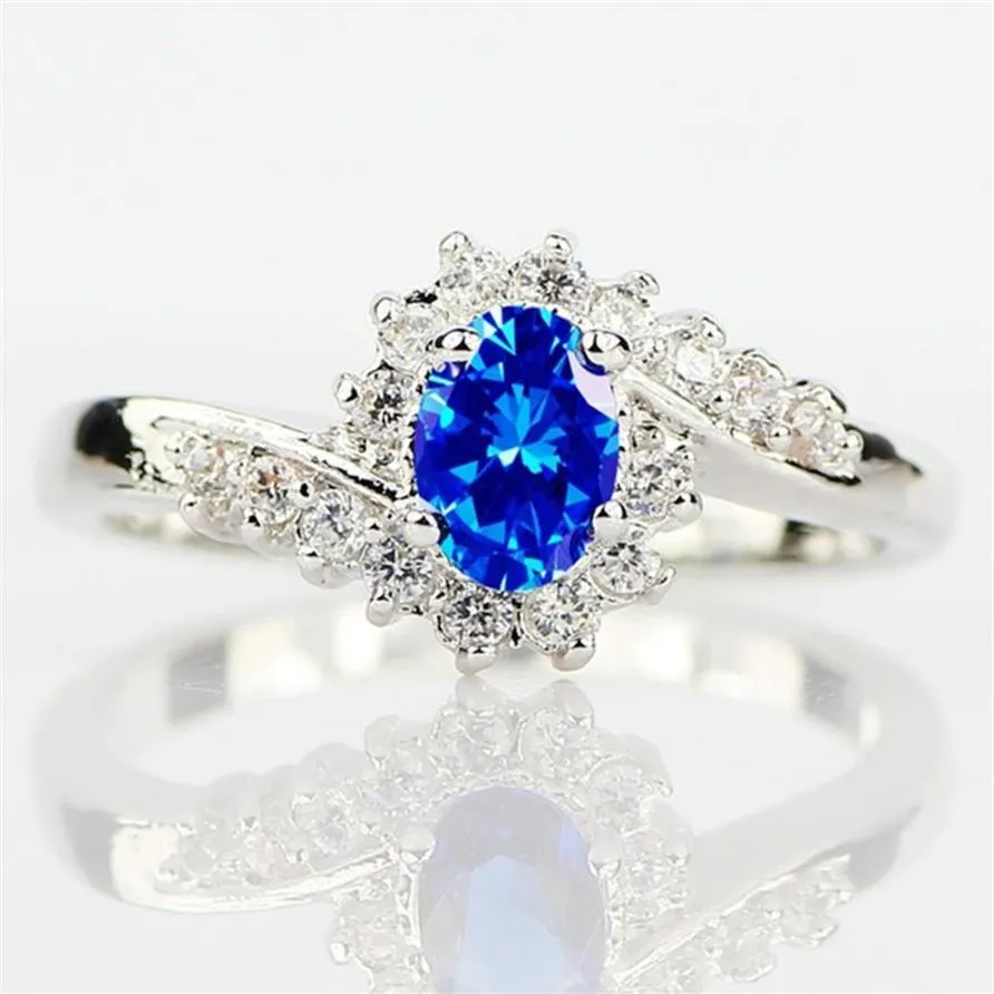 10 Stück versilberte natürliche Saphir-Edelsteine Opal Geburtsstein Braut Prinzessin Hochzeit Verlobung Seltsamer Ring Größe 6 7 8 9 10263L