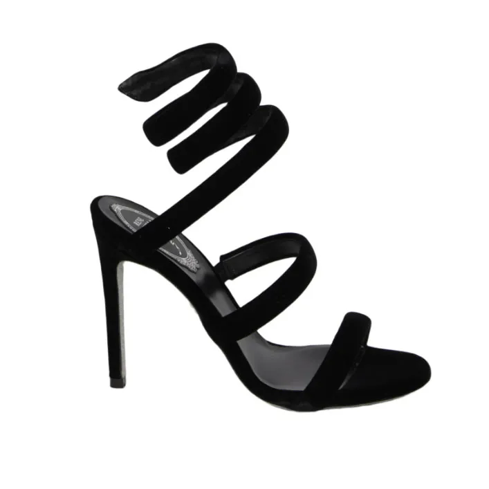 Sandali Con Tacco Alto Metallico In Velluto |Tacchi A Spillo