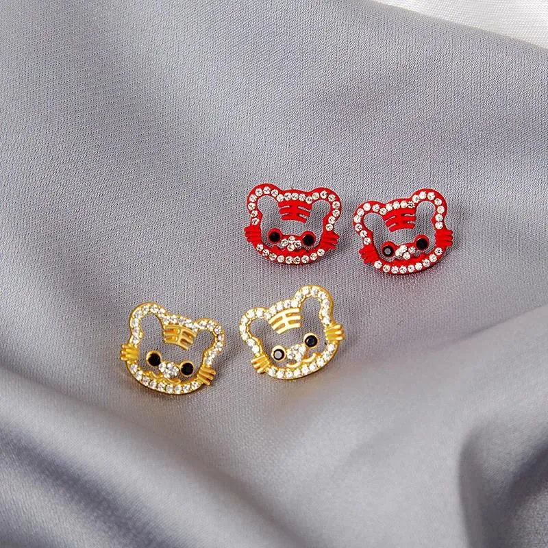 Stud Earrings YULUCH Alloy Woman Year Zodiac Golden Red Tiger Jewelry 2023 Spring Ladies Accessories Festive Girls