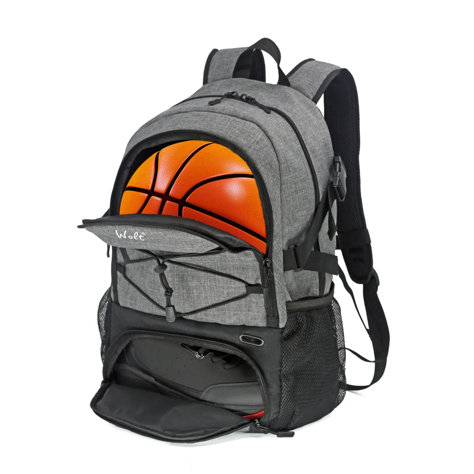 Basketball-Multifunktions-Denuoniss 32L-Rucksack, große Sporttasche mit separatem Ballhalter, Schuhfach, Fußball-Rucksack