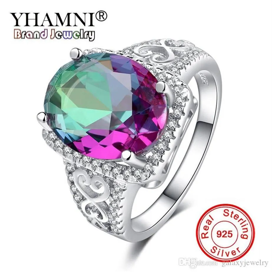 Yhamni Solid 925 Sterling Silver Jewelryファンシーカラーキュービックジルコニアリングファッションウェディングエンゲージメントリング女性用LRA0171254H