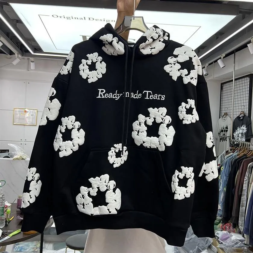 Fotos reais 3d espuma impressão hoodie masculino feminino velo para manter quente letras bordadas moletom vintage pullover252w