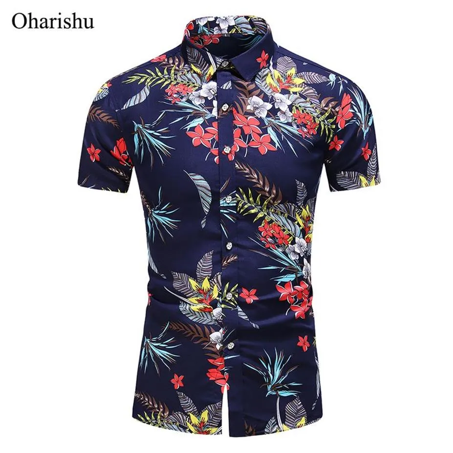 Sommer Neue Mode männer Shirts Casual Blume Drucken Kurzen Ärmeln Taste Unten Hawaiian Shirt Strand Urlaub Hemd Plus Größe m-271a