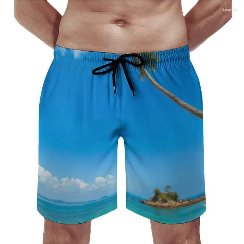 Men's Shorts Men's Blue Beach Board Tropical Palm Trees Retro Short Pants Men Custom Sports Surf Quick Dry Trunks Birthday Gift