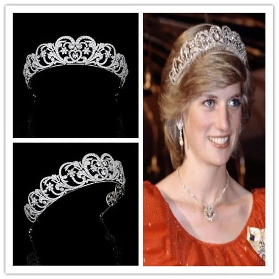 Royal Diana Crown Zircon Tiara CZ Cubic Zirconia Luxury Poadband Wedding Bridal Women Prom Headpiece Silver Headdress Hair Accesso202J