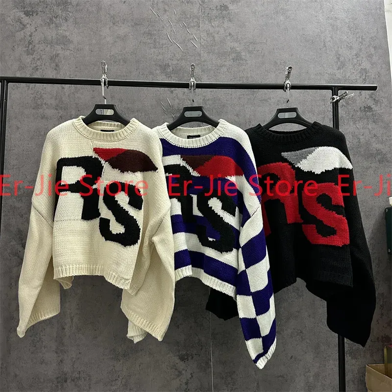 Men S tröjor 2023SS Loose Round Neck Pullover Autumn Winter Long Sleeve Sticked tröja överdimensionerade RAF Simons Rs 231027