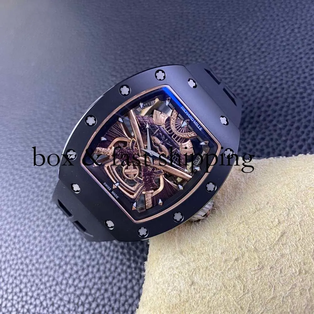 Montre de créateur Rm47 SUPERCLONE Active Tourbillon Céramique Creux Automatique Montre Mécanique Pour Homme BBR YS RM047 Black Knight336 montres de luxe