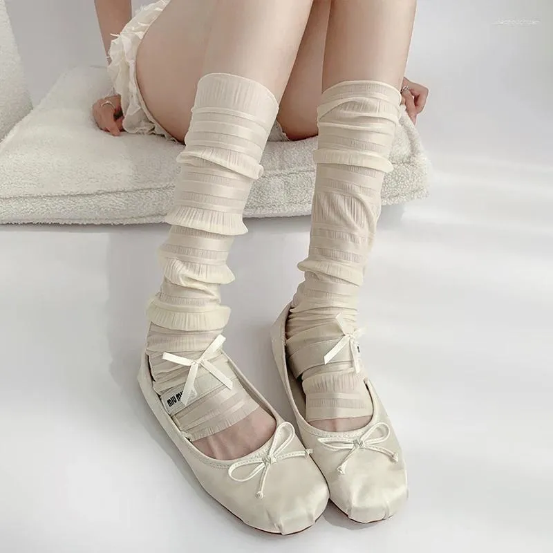 Chaussettes Style Ballet JK Lolita Kawaii pour femmes, bas longs et mignons avec nœud papillon, manches de bras en soie glacée pour filles, chauffe-pieds