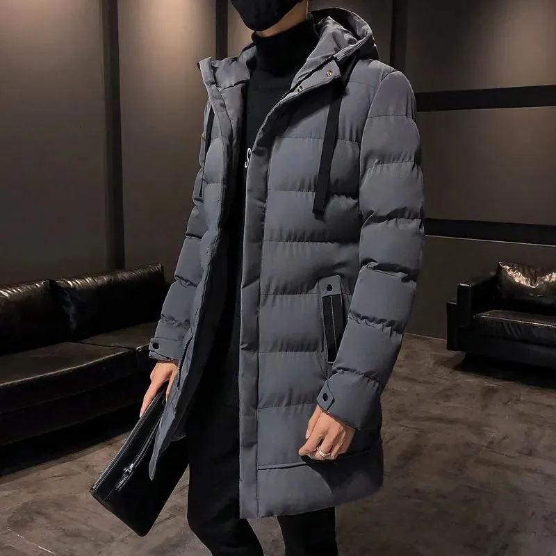 Parkas pour hommes manteau d'hiver hommes manteaux chauds mi-longs à capuche décontracté coton veste vêtements vestes noires Jaqueta Inverno Masculina Zm 231027