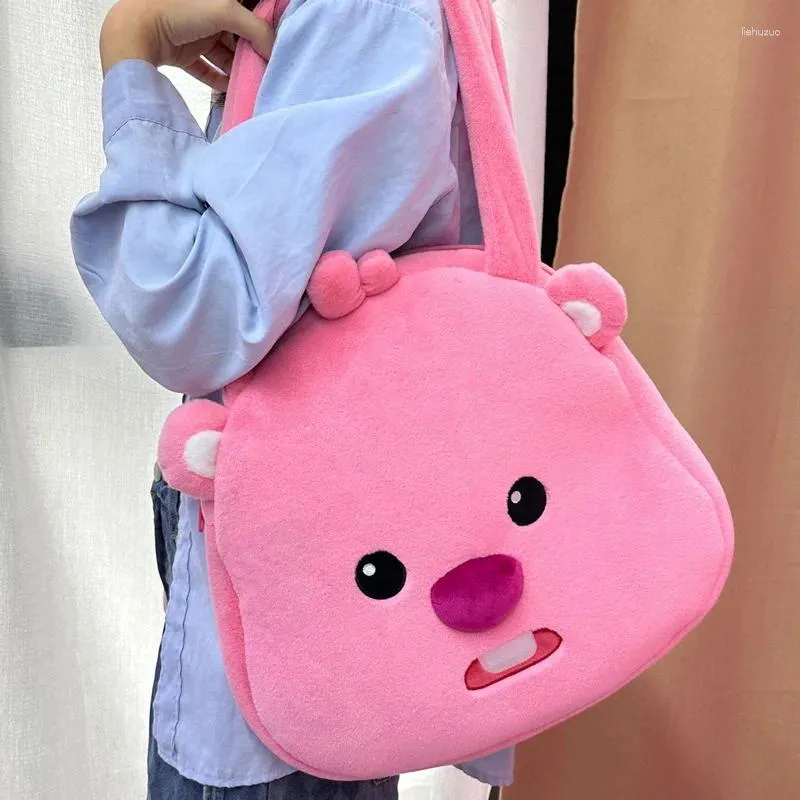 Sacos da noite 2023 chegadas de pelúcia dos desenhos animados grande tote bolsa de ombro pequeno castor rosa japonês macio bonito bolsa kawaii moda