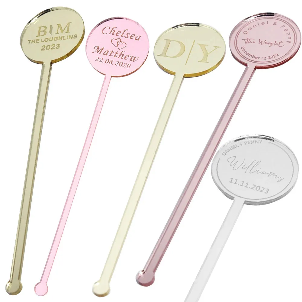 Andra evenemangsfestleveranser 10/15/20/60 Personlig dryck Stirrers Graverade Sticks Etched Bar Sticks Swizzle Acrylic Table Tag Baby Shower Decor 231026