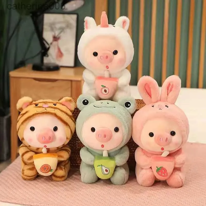 Stuffed Plush Animals 25cm Kawaii Bubble Tea Pig Plush Toy Stuffed Animal Bunny Frog Tiger Pillow Cup Milk Tea Boba Plushie Doll Birthday GiftL231027