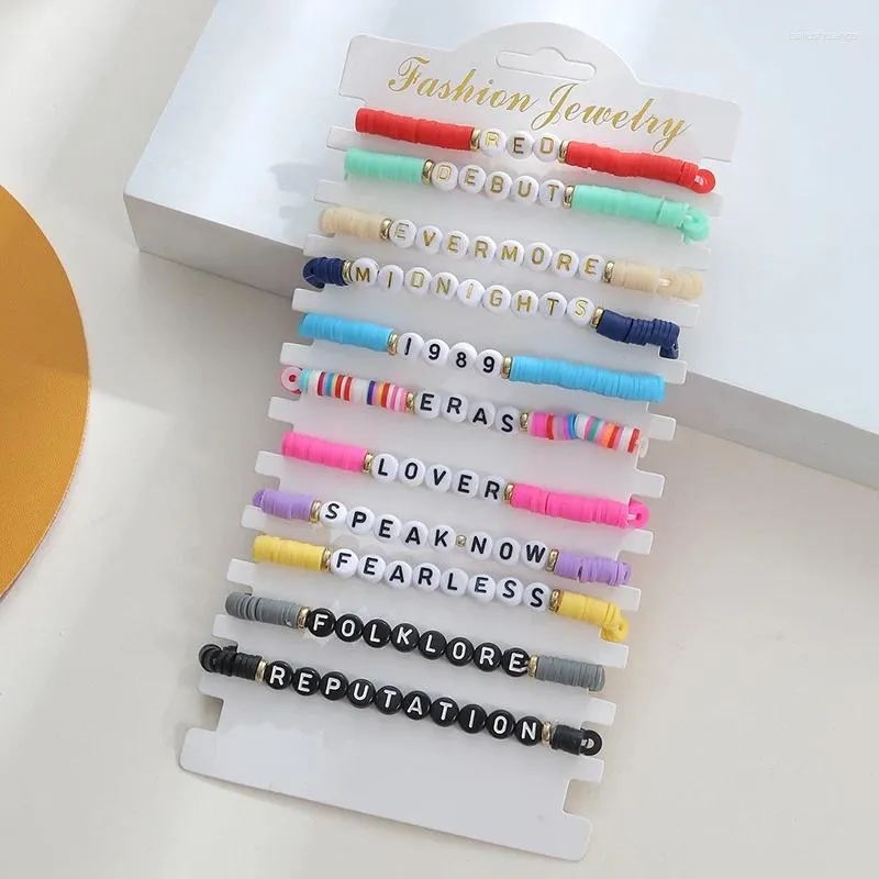 Braccialetti con ciondoli 12 pz/set Regolabile Lettera Acrilica Perline Bracciale Intrecciato Set Donne Ragazze Argilla Colorata Corda Intrecciata Femme Gioielli Regalo