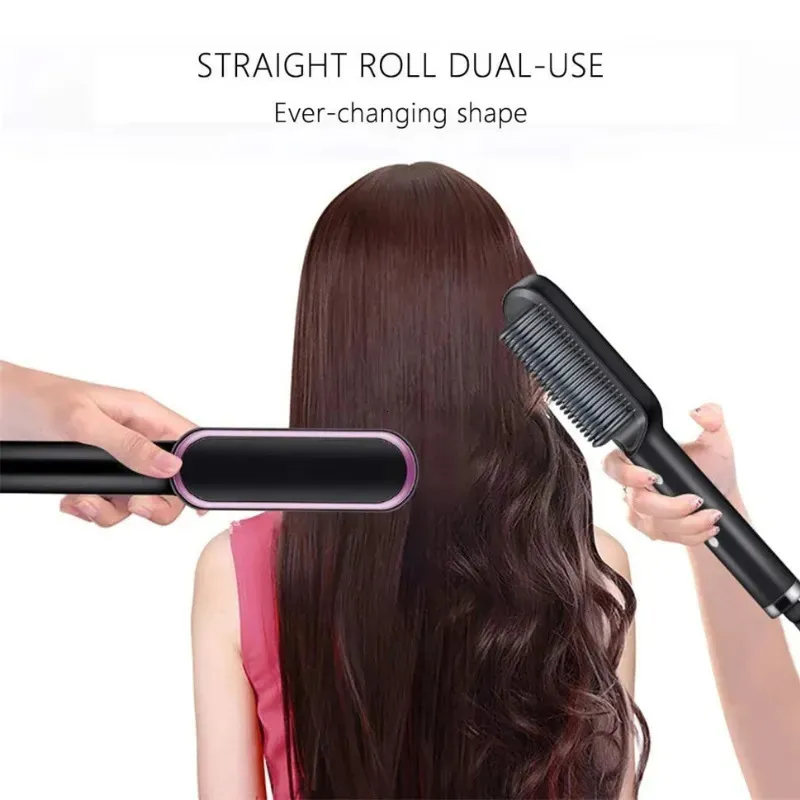 Hair Straighteners Multifunctional Straightener Brush Negative Ion Straightening Comb 2 In 1 Curler for Curly 231027