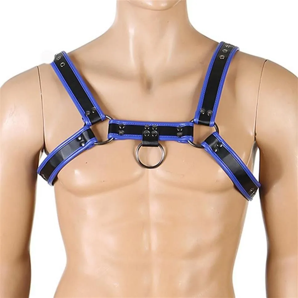 Fetisch Männer Brust Harness Mode Leder Top PU Bdsm Sex Bondage Goth Straps Hosenträger Käfig Clubwear Gürtel BHs Sets273v