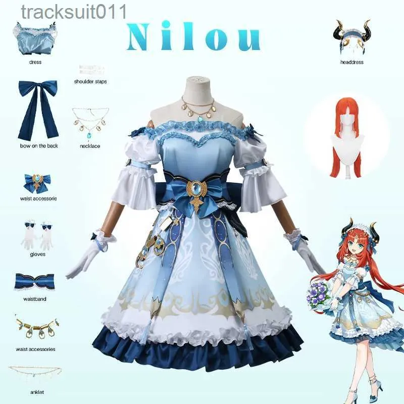 Costumes d'anime Ainime princesse Nilou Cosplay Animer Genshin Impact Nilou robe de luxe uniforme accessoires perruque Halloween venir pour femme L231027