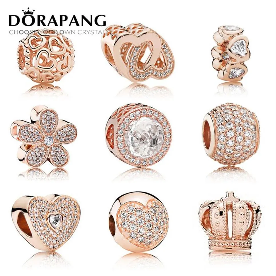 Dorapang 100% 925 Sterling Silver Rose Gold Clear Cz Pan Charm Bead Collocation Armband DIY For Jewelry Factory Whole211j