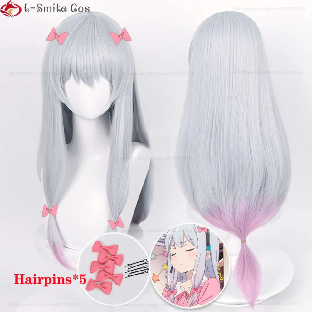 Catsuit Costumes Anime EROMANGA SENSEI Play Izumi Sagiri Cosplay 80cm Long Gradient Heat Resistant Synthetic Hair Halloween Wigs + Wig Cap