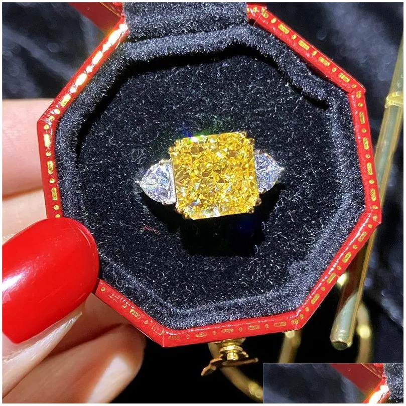 Bagues de bande Bagues de bijoux fins pour femmes jaune zircon cubique bague de fiançailles de mariage de luxe couleur argent CC1665 livraison directe Dhgarden Ottwe