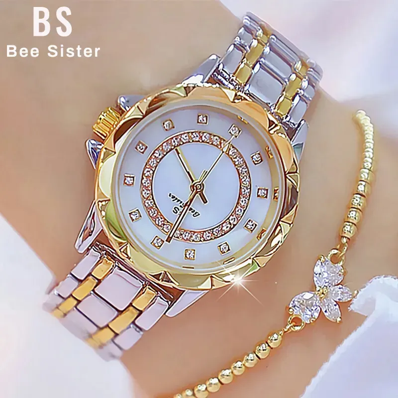 Horloges Diamant Vrouwen Luxe Merk Horloge Strass Elegante Dames Horloges Gouden Klok Pols Voor relogio feminino 231027