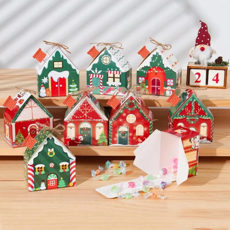 Подарочная упаковка, рождественская коробка конфет, коробки в форме дома, веселые украшения, упаковочные сумки для дня рождения, 2023 года, детские сувениры